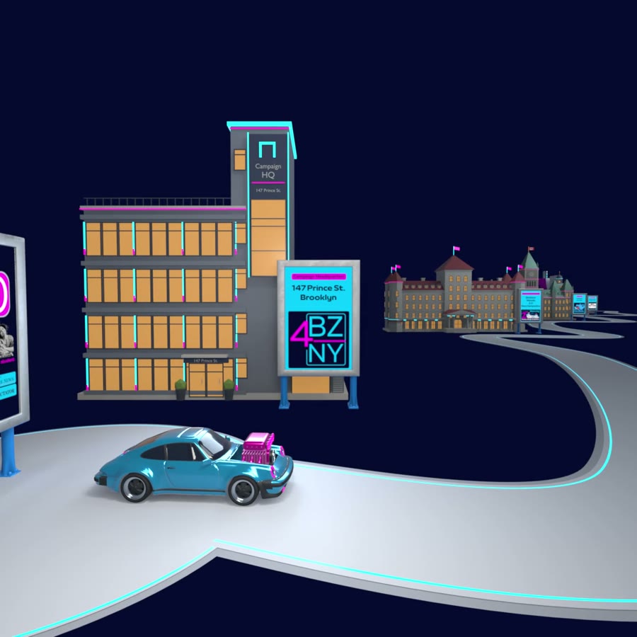 The car pulls away from headquarters onto the open road, with the Mount Washington Hotel on the horizon.