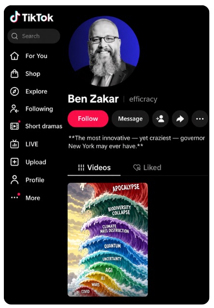 The @efficracy profile on TikTok: Ben Zakar, the most innovative, yet craziest, governor New York may ever have.